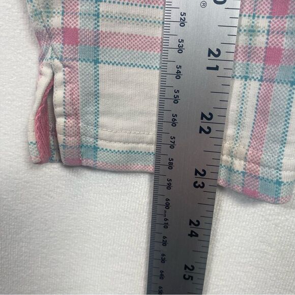 Joules Plaid Pink White Teal Long Sleeve Stand Up Collar 1/4 Button Up Size 8 - Picture 15 of 15